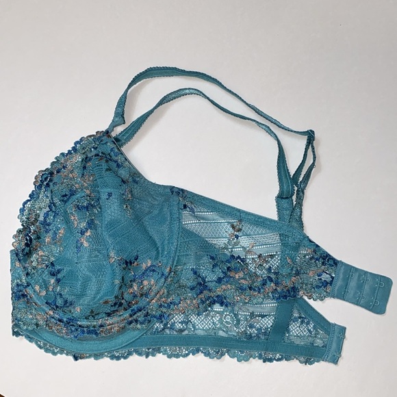 36E 36DD Wacoal Sling lift Teal Floral Embroider Underwire Bra 65191 Loop Straps - Picture 11 of 16